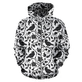 Crow Dark Floral Pattern Zip Up Hoodie