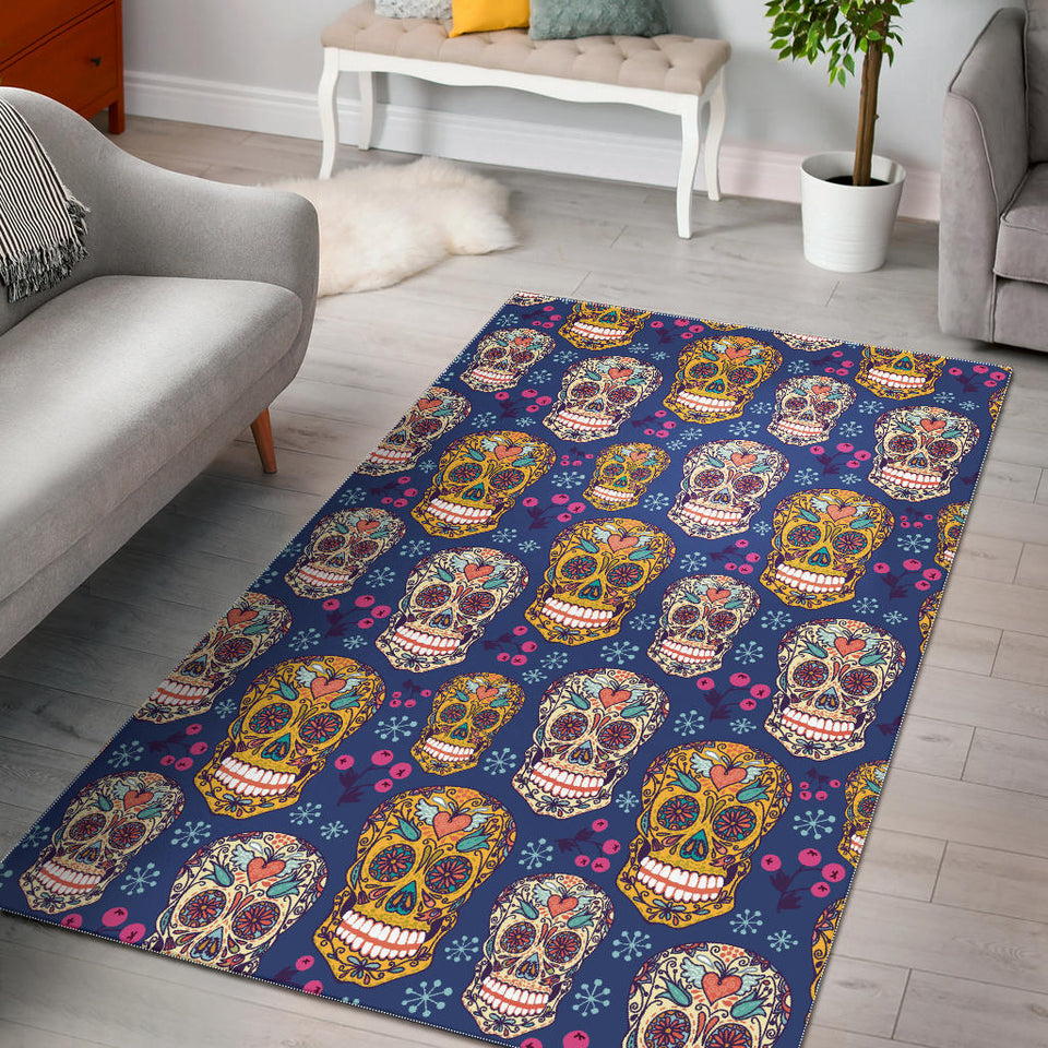 Sugar Skull Flower Pattern Area Rug