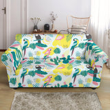 Cute Parrot Toucan Flamingo Cactus Exotic Leaves Pattern Loveseat Couch Slipcover