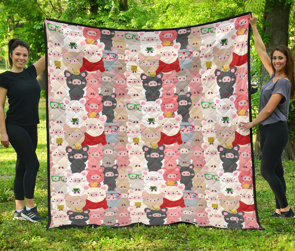 Pig Pattern Print Design 02 Premium Quilt