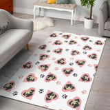 Cute Pugs Pink Heart Paw Pattern Area Rug