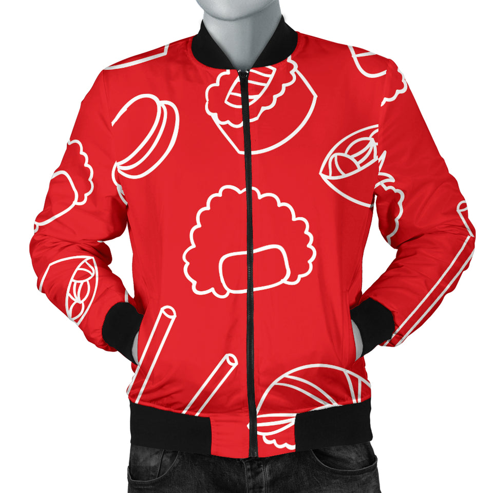 Sushi Pattern Red Background Men'S Bomber Jacket