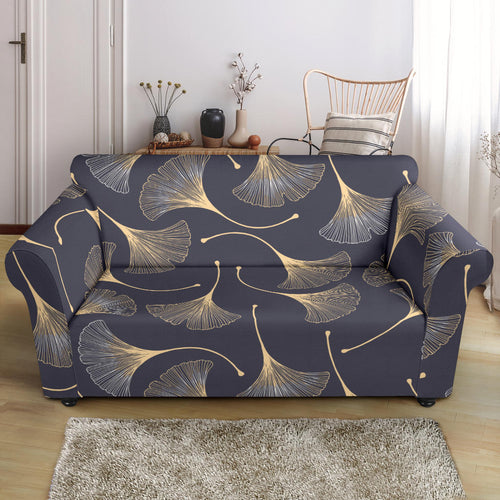 Gold Ginkgo Leaves Loveseat Couch Slipcover