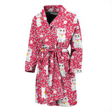 Maneki Neko Lucky Cat Sakura Pink Background Men'S Bathrobe
