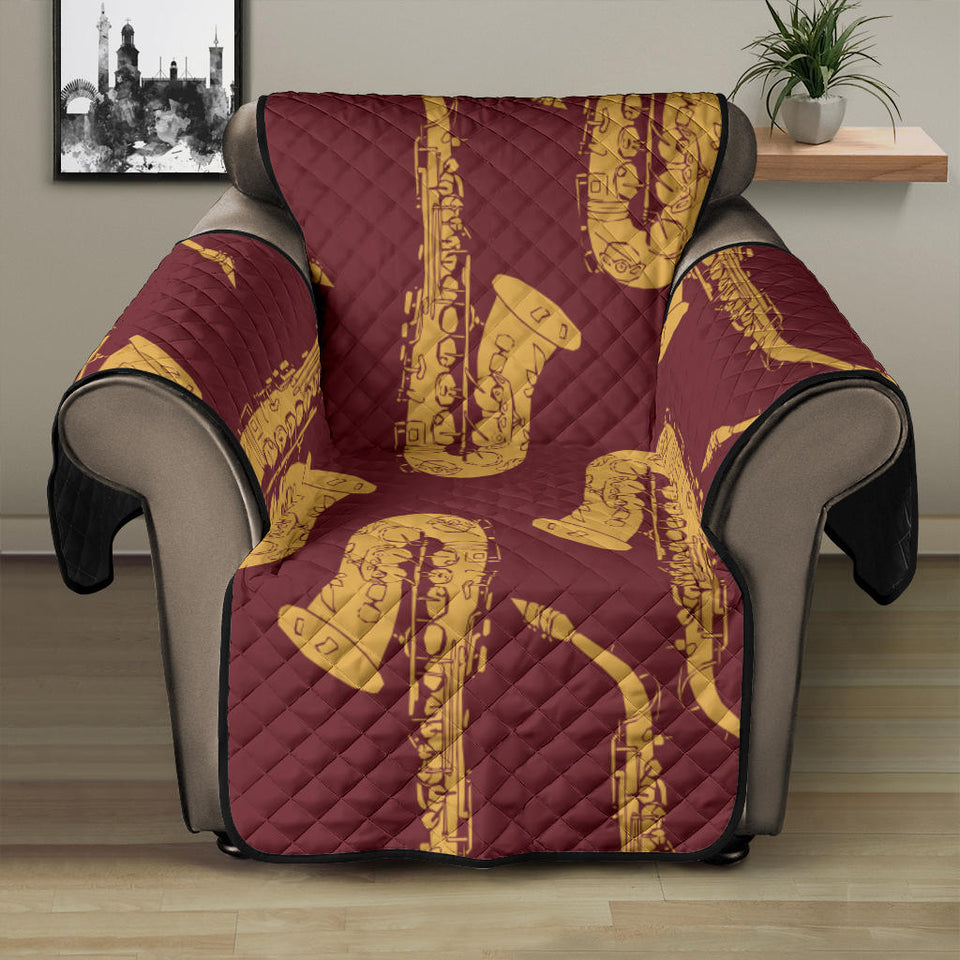 Hand drawn gold saxophone red background  Recliner Cover Protector