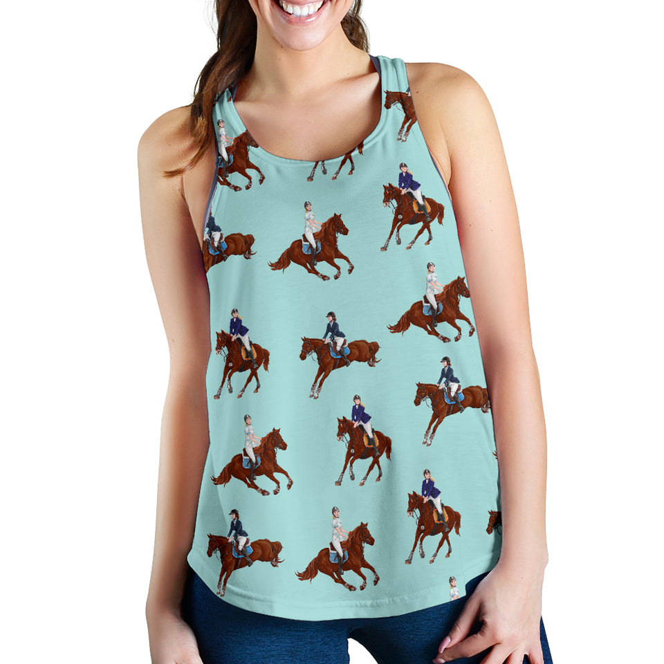 Horses running horses rider pattern Women Racerback Tank Top