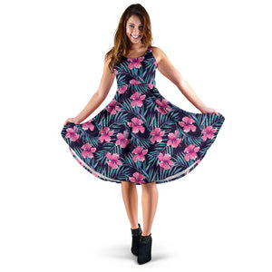 Hibiscus Pattern Print Design 05 Sleeveless Midi Dress