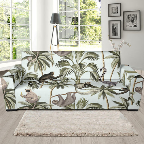 Monkey Sloth Lemur Palm Trees Pattern Sofa Slipcover