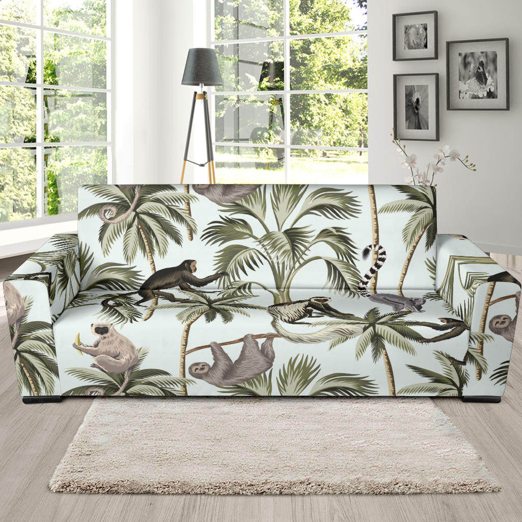 Monkey Sloth Lemur Palm Trees Pattern Sofa Slipcover