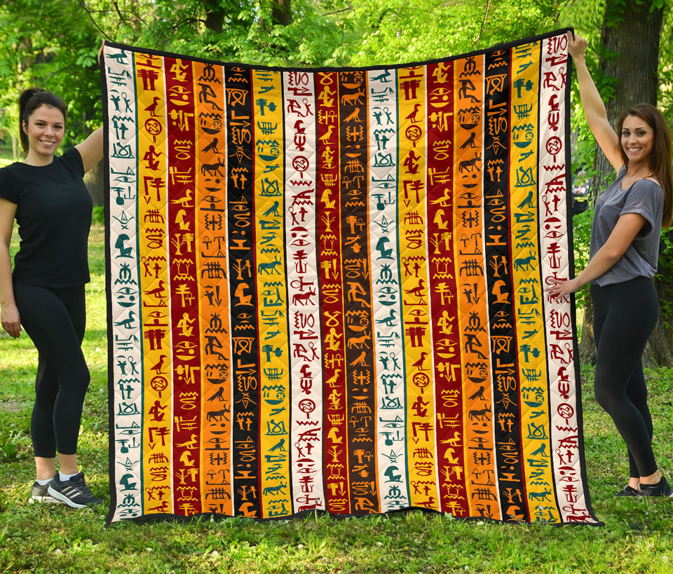 Egypt Hieroglyphics Pattern Print Design 01 Premium Quilt