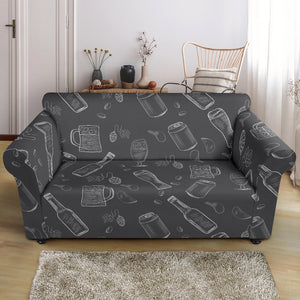 Beer Hand Drawn Pattern Loveseat Couch Slipcover