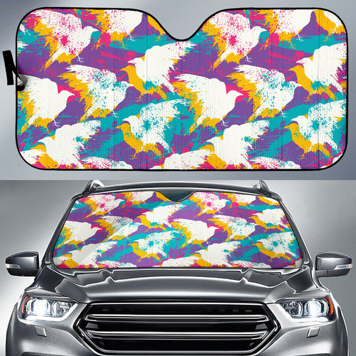 Colorful Crow Illustration Pattern Car Sun Shade