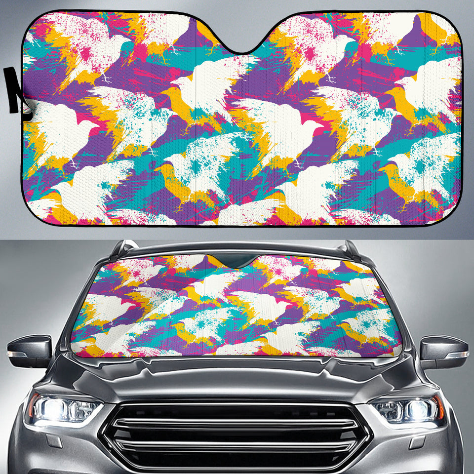 Colorful Crow Illustration Pattern Car Sun Shade