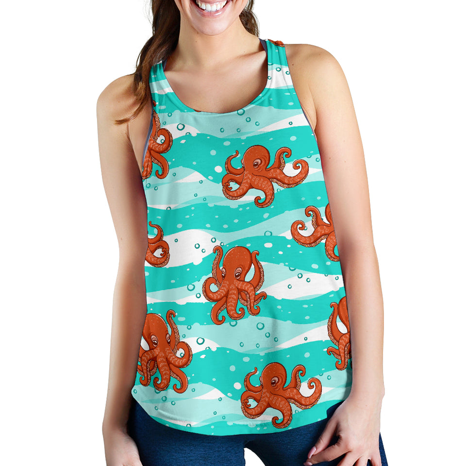 Octopuses sea wave background Women Racerback Tank Top