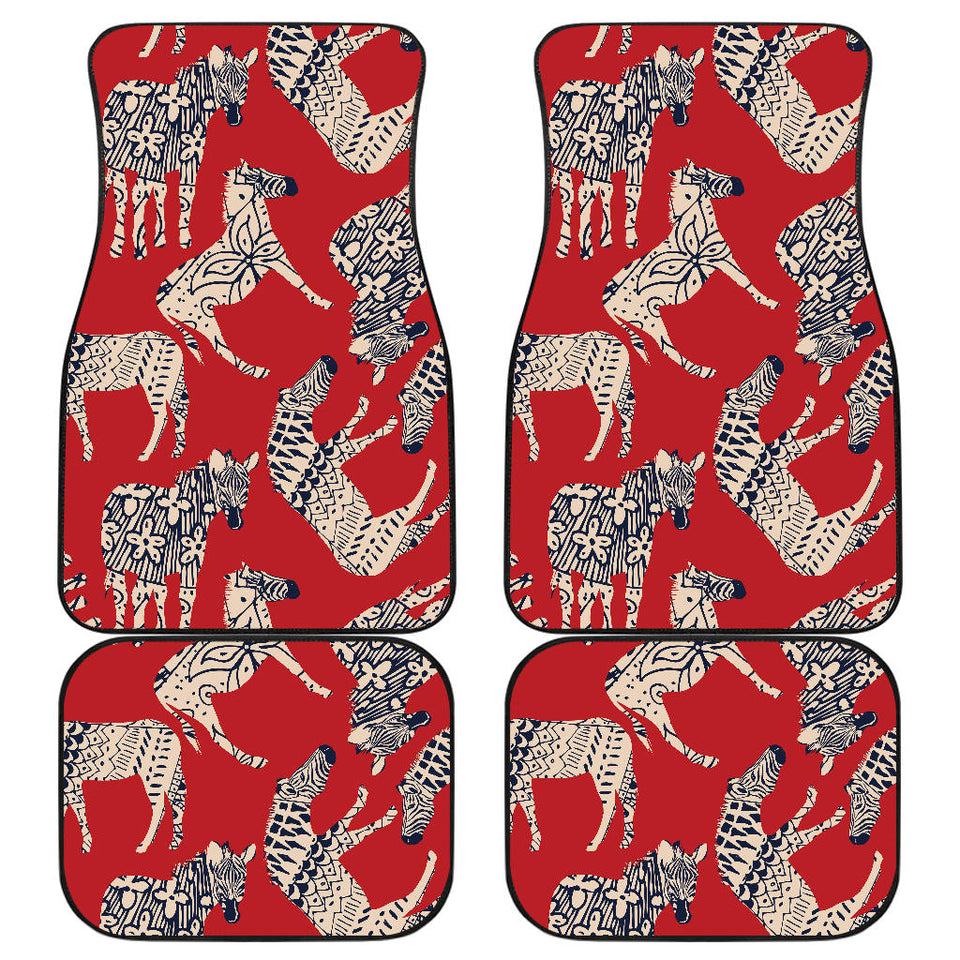 Zebra Abstract Red Background Front And Back Car Mats