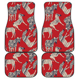 Zebra Abstract Red Background Front And Back Car Mats