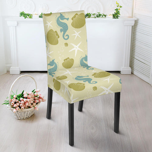 Seahorse Shell Starfish Pattern Background Dining Chair Slipcover