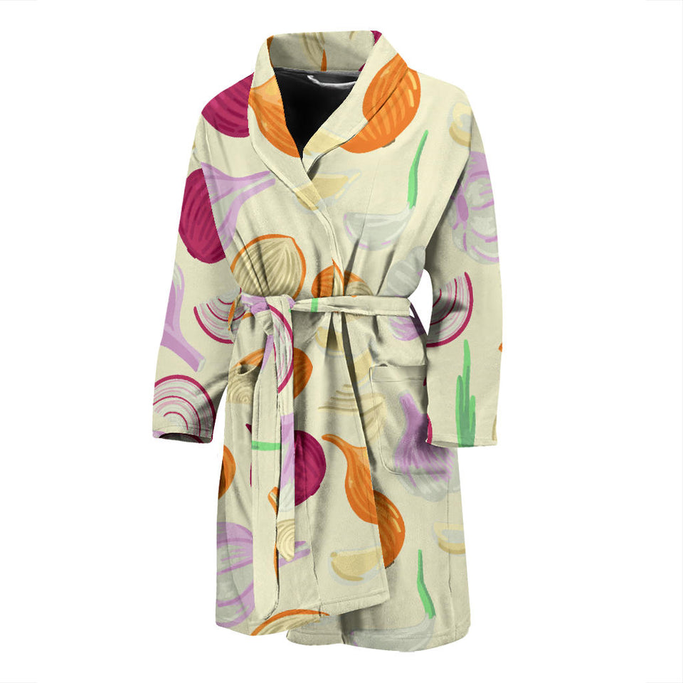 Onion Garlic White Red Pattern Men'S Bathrobe