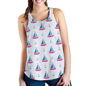 Sailboat anchor pattern Women Racerback Tank Top