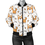 Cute Corgi Heart Star Bone Pattern Women'S Bomber Jacket