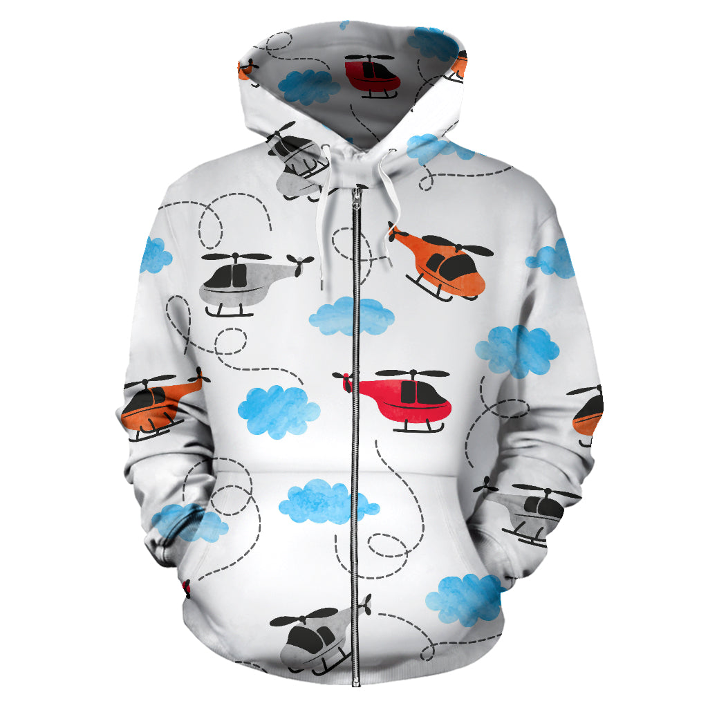 Watercolor Helicopter Cloud Pattern Zip Up Hoodie