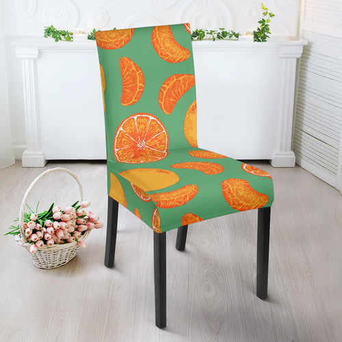 Orange Fruit Pattern Green Background Dining Chair Slipcover