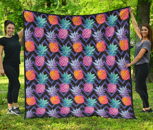 Pineapples Pattern Zigzag Background Premium Quilt