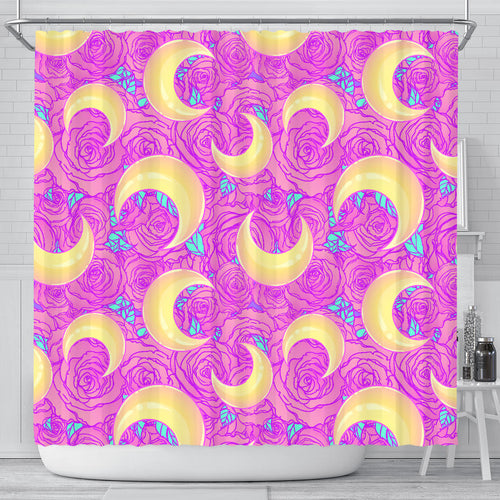 Moon Pink Rose Background Shower Curtain Fulfilled In US