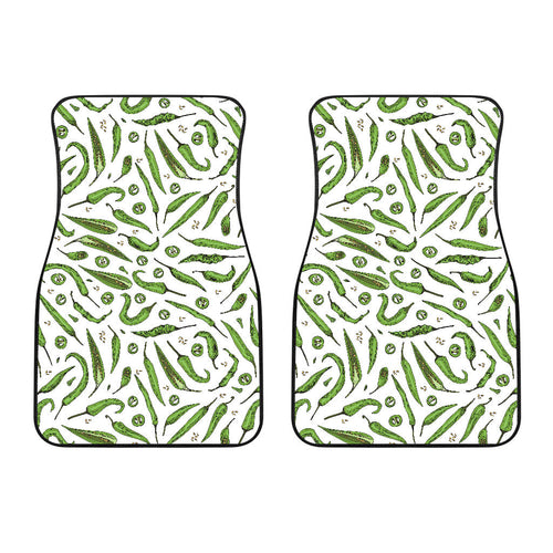 Hand Drawn Sketch Style Green Chili Peppers Pattern  Front Car Mats