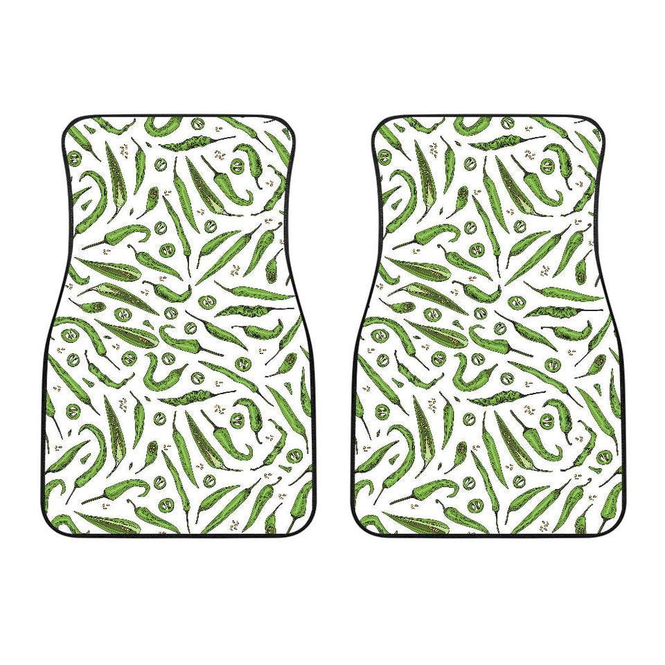 Hand Drawn Sketch Style Green Chili Peppers Pattern  Front Car Mats