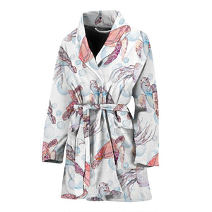 Watercolor Sea Turtle Jellyfish Pattern Women'S Bathrobe