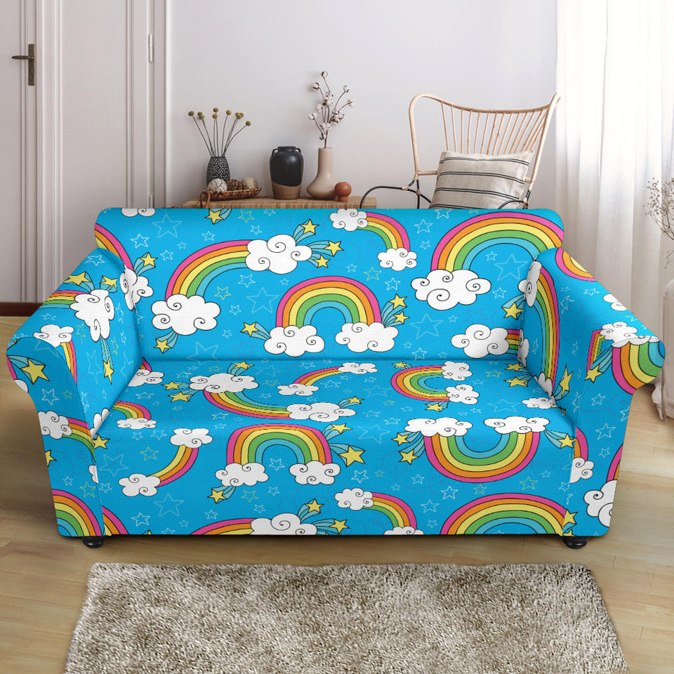 Rainbows Sky Clouds Pattern Loveseat Couch Slipcover