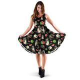 Raccoon Watermelon Pattern Sleeveless Midi Dress