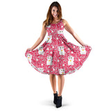 Maneki Neko Lucky Cat Sakura Pink Background Sleeveless Midi Dress