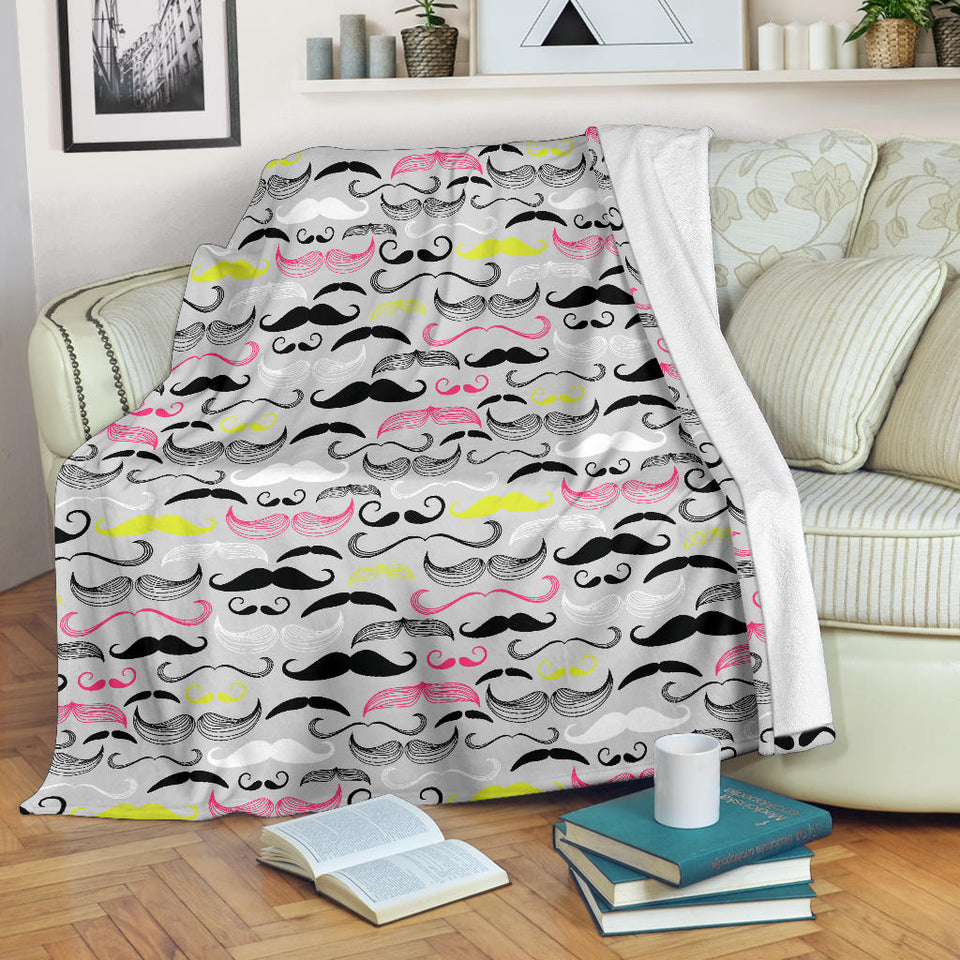 Mustache Beard Pattern Print Design 02 Premium Blanket