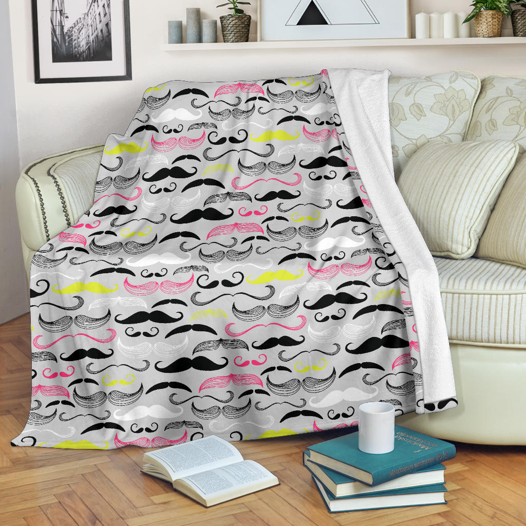 Mustache Beard Pattern Print Design 02 Premium Blanket