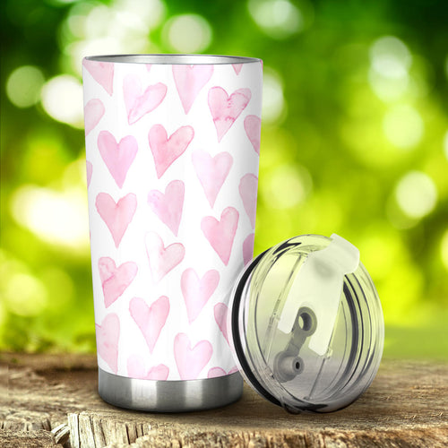 Watercolor Pink Heart Pattern Tumbler