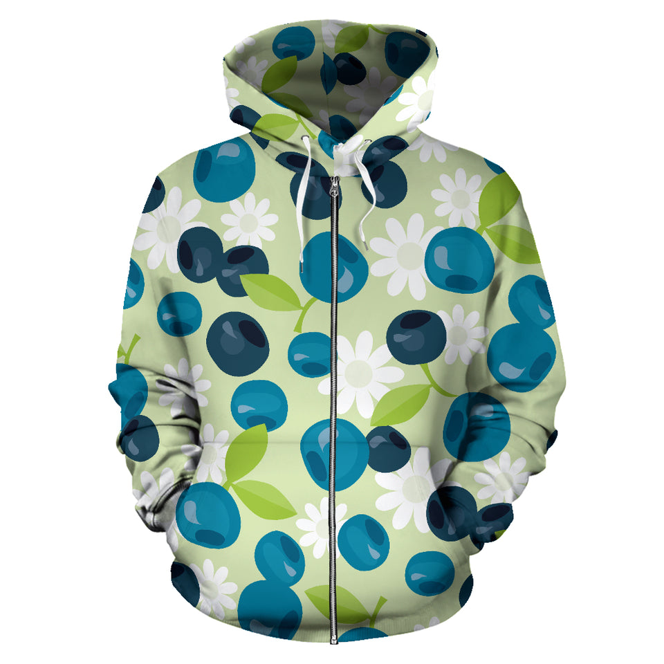 Blueberry Flower Pattern Zip Up Hoodie