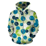 Blueberry Flower Pattern Zip Up Hoodie