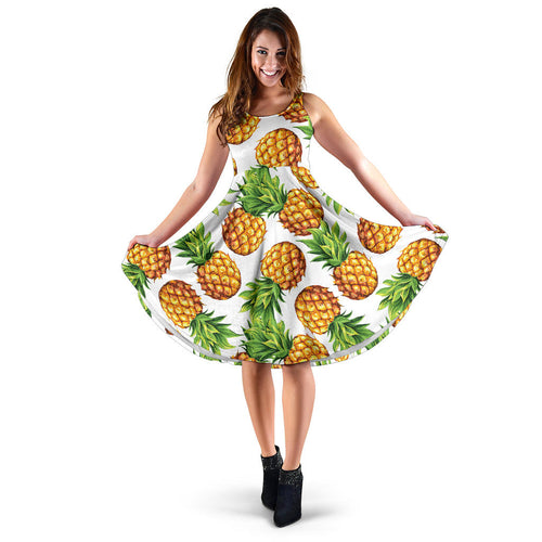 Pineapples Design Pattern Sleeveless Midi Dress