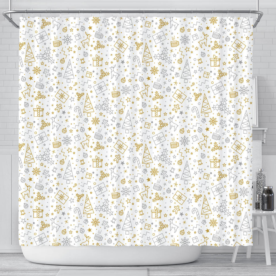 Christmas Tree Christmas Element Silver Gold Pattern Shower Curtain Fulfilled In US