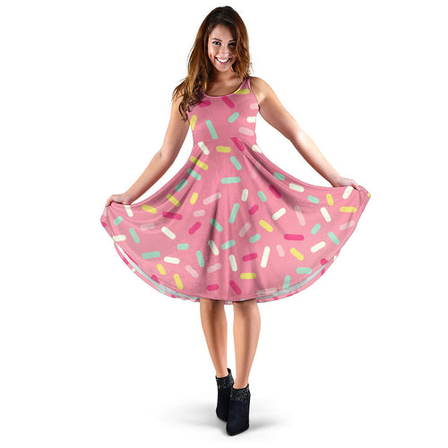 Pink Donut Glaze Candy Pattern Sleeveless Midi Dress