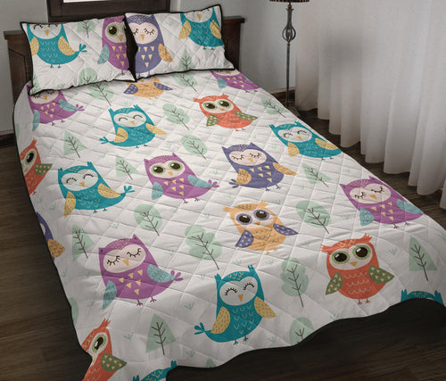 Cute owl pattern Quilt Bed Set