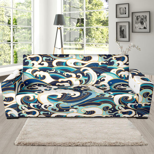 Japanese Wave Pattern Sofa Slipcover