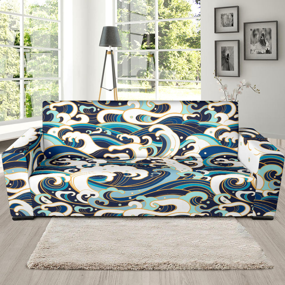 Japanese Wave Pattern Sofa Slipcover