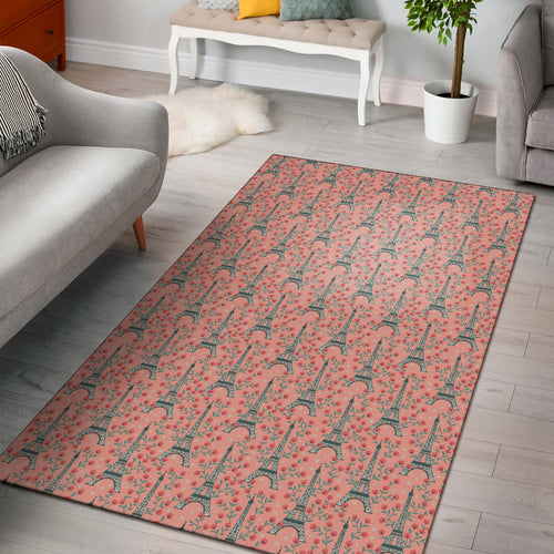 Eiffel Tower Flower Background Pattern Print Design 03 Area Rug