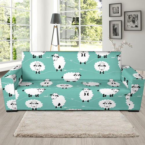 Cute Sheep Green Background Sofa Slipcover