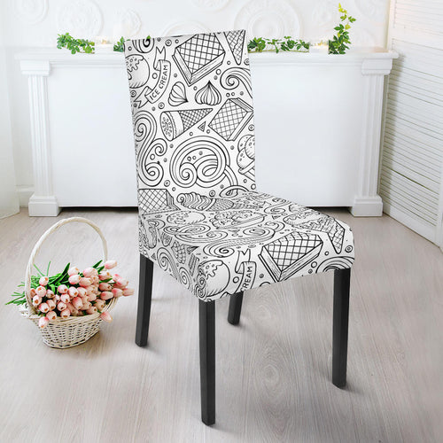 Cartoon Hand Drawn Ice Cream Black White Dining Chair Slipcover