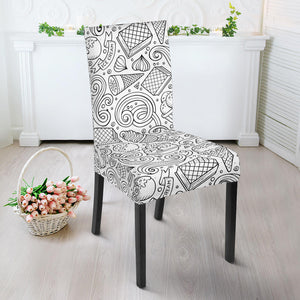 Cartoon Hand Drawn Ice Cream Black White Dining Chair Slipcover