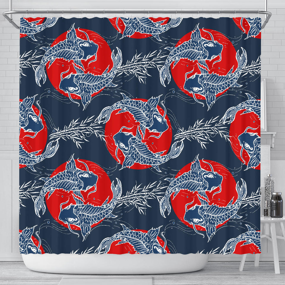 Koi Fish Carp Fishs Hand Drawn Japanese Art Shower Curtain Fulfilled In US